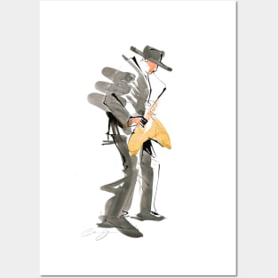 Saxophonist Musician Watercolor Drawing Posters and Art